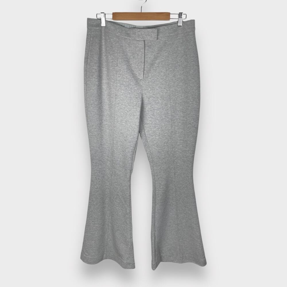 Topshop NWT Jersey Knit Flare Trousers Pants in Light Grey Womens 12 High Waist